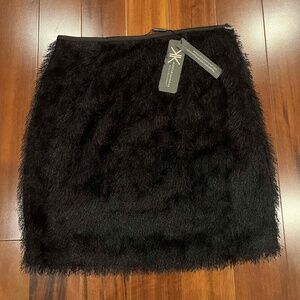 New NWT KK Kardashian Kollection Black Mini Skirt Faux Fur‎ Fringe Lined Size XS